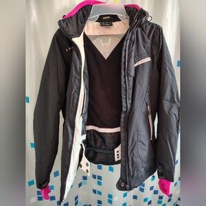 Black Hooded Ski Jacket with Pink Accents